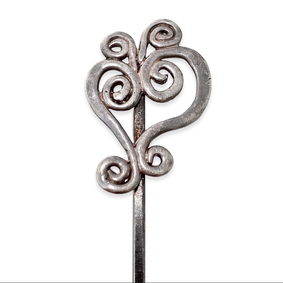 Vintage Sterling Silver Hair Pin Heart with Swirl Scroll Filigree Bobby Hairpin - Picture 2 of 4
